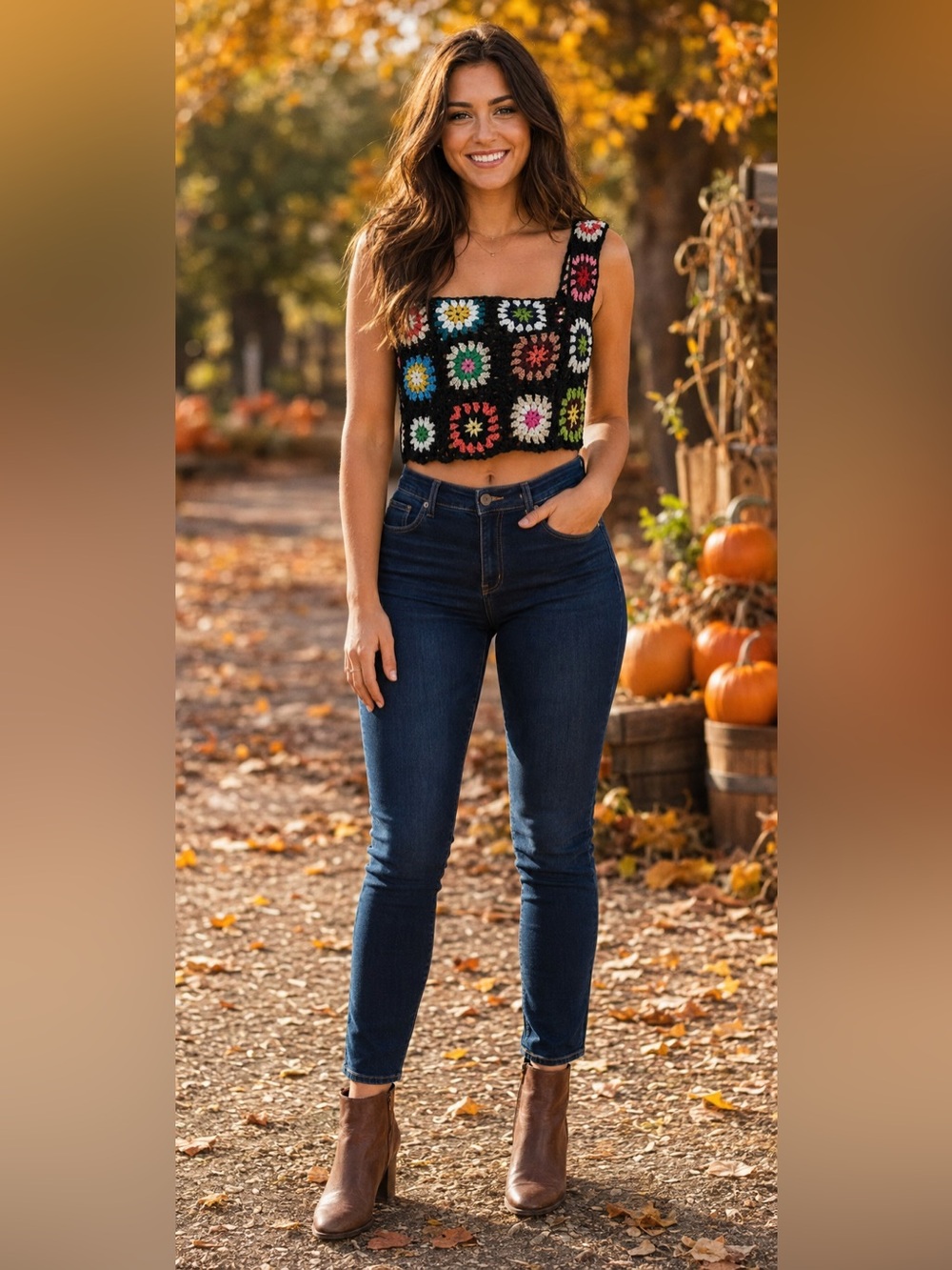 John & Jen Crochet Granny Square Boho Tank Top XS/S NWOT